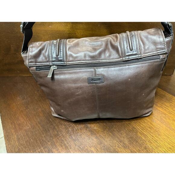 Fossil Brown Leather Crossbody Messenger Laptop Bag Academia Twee Neutral Grunge - Picture 3 of 16